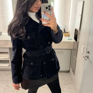 Women's Black Double-Breasted ribbed Velour Jacket